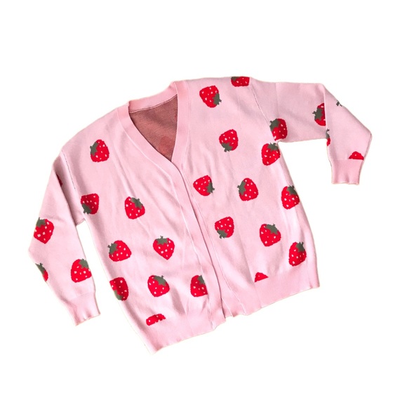 Strawberry Cardigan Sweater in Red and Pink, New in Bag - Picture 2 of 6